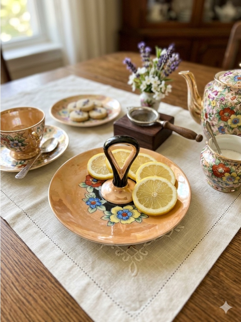 Vintage Noritake Handpainted Floral
Lemon Serving Dish Tea Service Lustreware 5"